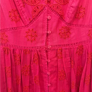 ANTHROPOLOGIE‎ NWT RANNA GIL Tomine Eyelet Midi Dress in Hot Pink size XS thumbnail 7