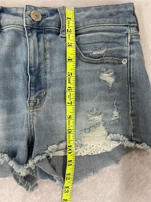American Eagle Outfitters Light Blue Distressed Denim Shorts stretch size 6 thumbnail 4