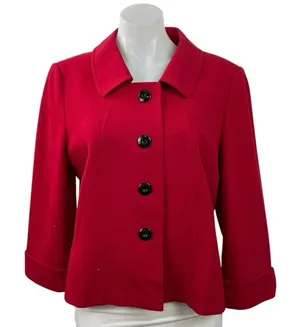 Tahari Women's Red Long Sleeve Button Down Collared Blazer Coat Jacket Size M thumbnail 1