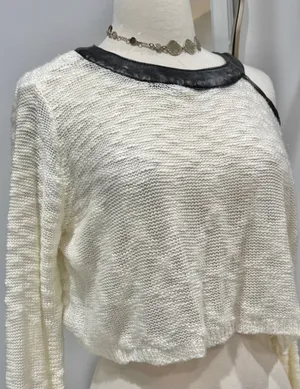 Rehab Cream Cold-Shoulder Knit Sweater with Black Faux Leather Trim thumbnail 4
