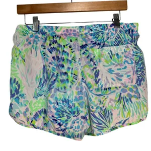 Lilly Pulitzer Luxletic Ocean Trail Shorts Blue Green Coral Print Womens Large thumbnail 9