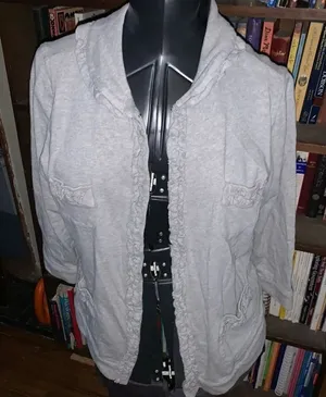 Lane Bryant gray knit ruffled 14/16 3/4 sleeve romantic cardigan thumbnail 1