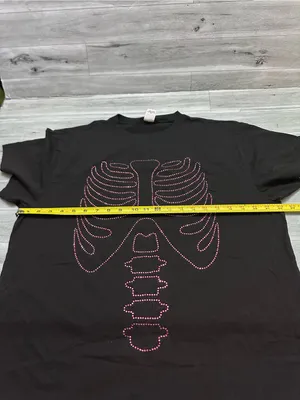 PINK Victoria's Secret Black Tee with Pink Studded Ribcage Graphic L thumbnail 5