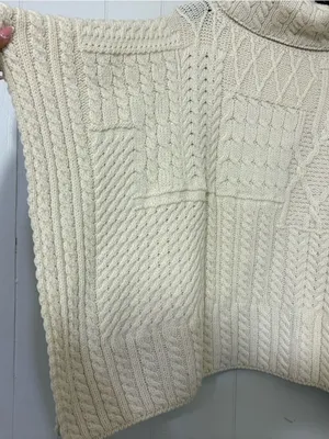 Blarney Woollen Mills 100% Merino Wool Aran Knit Poncho Cape Ivory One Size thumbnail 2