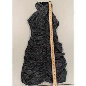 Zara Mini Dress Small Criss Cross Halter Sparkly Ruched Bodycon Party Cocktail thumbnail 3