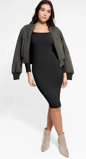 NWT Popilush The Shapewear Dress‎ Long Sleeve Midi in Black Sz XS $100 thumbnail 1
