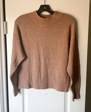 Reformation Sweater Elle Ribbed‎ Marled Mock-Neck Yak Winter Toffee XS GUC thumbnail 1