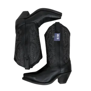 Masterson Boot Co Black Cowboy Boots With White Stitching 6.5 Leather Cowgirl thumbnail 5
