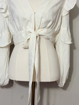 Line & Dot Sonia Ruffle Blouse White Tie Front Crop Top Size M NWT thumbnail 5
