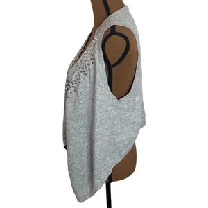 Abercrombie & Fitch embellished sequined high low wool blend grey sweater vest M thumbnail 4