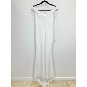 Lulus Arienne White Off-the-Shoulder Mermaid Maxi Dress Wedding Medium NWT thumbnail 5