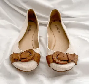Kelly & Katie Cream Canvas Ballet Flats with Tan Buckle Size 8 1/2 thumbnail 1