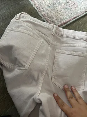 Zara Light Blush Wide Leg Jeans with Raw Hem thumbnail 10