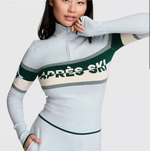 VS PINK Après Ski Light Blue Zip-Neck Sweater thumbnail 1