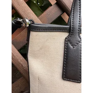 MCM Glitch Logo Mini Shopper Tasche Tote Bag Canvas Crossbody Black Beige thumbnail 5