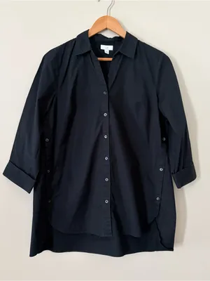 J.Jill Black Button Front Shirt High Low Tunic 3/4 Sleeve 100% Cotton Size M thumbnail 9