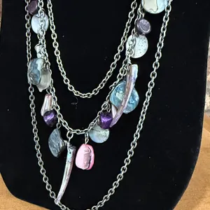 Vintage 3 Tiered Purple, Pink, and Blue Abalone Necklace thumbnail 3