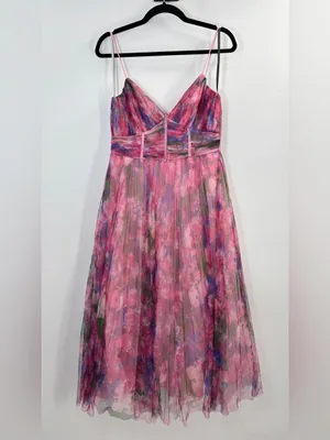 Monique Lhuillier Madison Floral Plissé Tulle Dress Waterlily Corset thumbnail 5