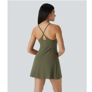 Halara Everyday Activity Dress Olive Green Built-in Shorts Cross Back Size L thumbnail 2