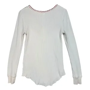 We The Free Free People White Waffle Knit Embroidered Henley Thermal Top‎ Large thumbnail 2