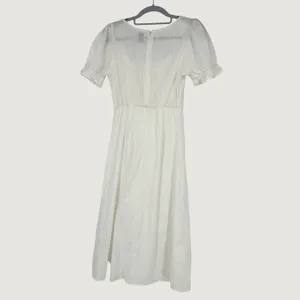 Polly White Cotton‎ Puff Sleeve Midi Dress Sweetheart Neckline Size 2 Cottage thumbnail 2