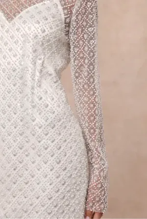 Lulus White Sequin Pearl Midi Dress thumbnail 6