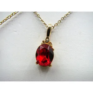 Two Necklaces Enamel Red Heart and Rhinestone Red Solitaire Gold Tone Valentines thumbnail 5