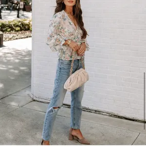 Vici New-Malaia Floral Crochet Peplum Top - Ivory Multi thumbnail 5