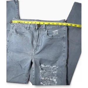 American Eagle High Waisted Skinny Distressed Ripped Grey Jeans Womens Size 4 thumbnail 5