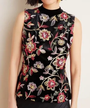 Anthropologie Eva Franco Luxe Embroidered Velvet Top thumbnail 1