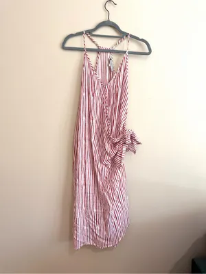 Paulina Katarina Red Striped Wrap Midi Summer Dress Size Large thumbnail 2