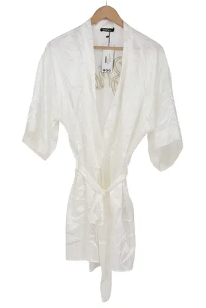 Boohoo Robe Women L Metallic Embroidered Bride Ivory Satin Short New thumbnail 1
