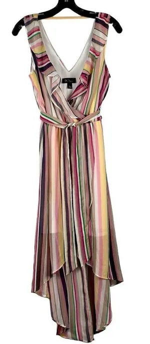 BCX Stripe V-neck Belted Maxi Dress Large thumbnail 1