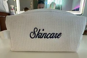 Embroidered Skincare Pouch White thumbnail 1