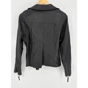 Max Studio Moto Jacket Women M Black Faux Leather Biker Asymmetric Zip Edgy thumbnail 4