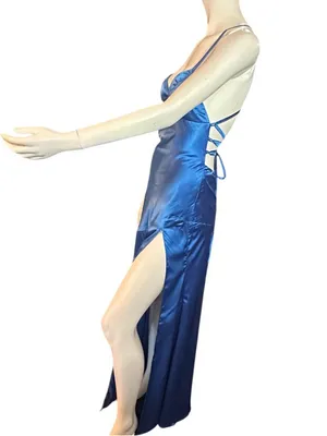 Monvelli Satin Maxi Slip Dress Blue Size 4 NWT thumbnail 3