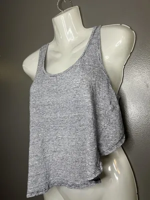 Project Social T Tank Top Womens Medium Gray Striped Linen Cropped Racerback thumbnail 3