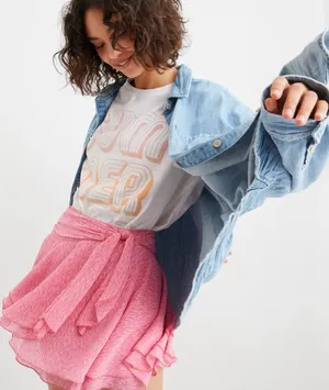 Aerie Pink Tiered Ruffle Mini Skirt Women's Size Large thumbnail 1