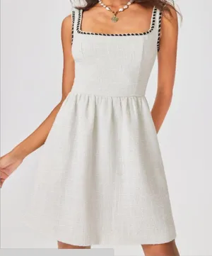 Cider White Tweed Tea Party U-Neckline Mini Dress thumbnail 1