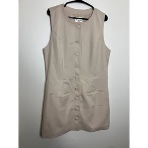 Abercrombie & Fitch Mini Dress Womens L Beige Excellent Button Front Tie Back thumbnail 2