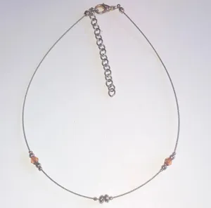 Silver Tone Amber Beads Dainty Beaded Boho Necklace thumbnail 2