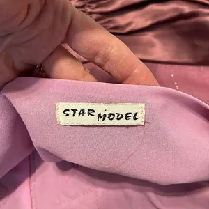 Star Model size small purple mini dress with gold accents and satin ribbon GUC thumbnail 4