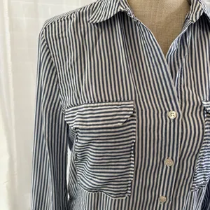 Maeve Anthropologie Blue and White Striped Button Down Shirt thumbnail 5