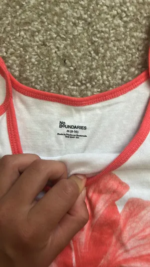 Walmart A flower summer cute hibiscus tank top lined with summary red/pink lining for the straps and along the top of the tank top thumbnail 3