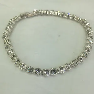 Cubic zirconia tennis bracelet silver tone 7.25” long thumbnail 2