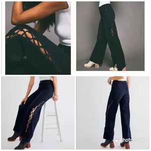 We The Free Lace Up Slouchy Jeans Womens Black Side Tie Wide Leg Denim 28 thumbnail 2