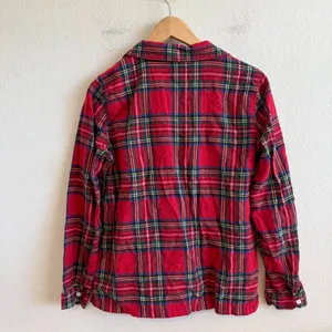 L.L. BEAN Vintage Red Plaid Flannel Cotton Pajama Long Sleeve Shirt Womens Small thumbnail 2