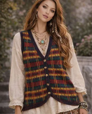 Vtg M Medium Sweater Knit Vest Womens Retro Granny Grandmacore Retro Boho V-Neck thumbnail 1