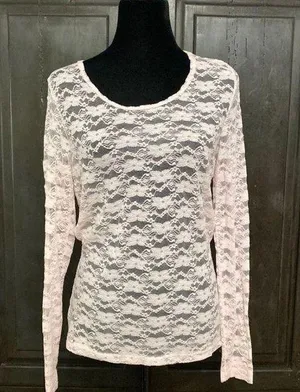 Derek Heart lace soft pink longsleeves top Large thumbnail 1