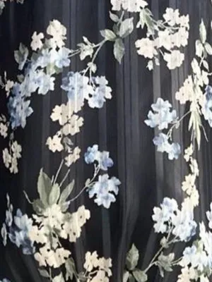 H&M black floral blouse with white and blue flowers, size L thumbnail 5